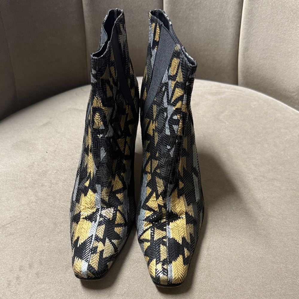 J. Renee Geometric Patterned Ankle Boots - Black and Gold